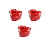 Mini Cocottes Rouge en Céramique avec Couvercle, Ramequins En Forme De Cœur - 10 x 7,5 cm - Lot de 3, Hobby Tech