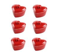 Mini Cocottes Rouge en Céramique avec Couvercle, Ramequins En Forme De Cœur - 10 x 7,5 cm - Lot de 6, Hobby Tech