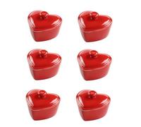 Mini Cocottes Rouge en Céramique avec Couvercle, Ramequins En Forme De Cœur - 10 x 7,5 cm - Lot de 6, Hobby Tech