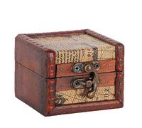 Mini Coffre au Trésor en Bois, 8 x 6,5 x 6 cm Cadenas Boîte de Décoratif Vintage Style Chinois, Boîte de Rangement Jouet Boîte de Antique Bijoux de Pirate pour Livres Cartes Collection Cadeaux (Carte)