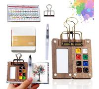 Mini coffret de peinture aquarelle de voyage, kit de peinture de poche avec carnet de croquis en bois, boîte d'aquarelle compacte et palette quadrillée for adultes et débutants peignant en extérieur(8