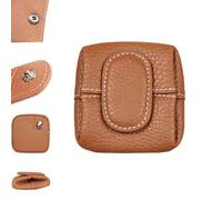 Mini Coin Purse,Top Grain Leather Small Wallet,Women Solid Color Keys Earphone Storage Bag,Change Pouch for Daily Use (Brown)