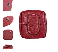 Mini Coin Purse,Top Grain Leather Small Wallet,Women Solid Color Keys Earphone Storage Bag,Change Pouch for Daily Use (Red)