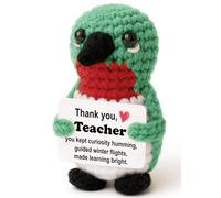 Mini colibri en peluche au crochet pour enseignant avec carte d'histoire, faite à la main, 8 à 10 cm, classe « Colibri », cadeau de Noël, décoration de bureau de salle de classe