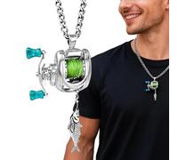 Mini Collier De Moulinet De Pêche | Collier De Bobine Avec Poignée Rotative Et Guide De Ligne Mobile | Mini Collie-r Moulinet De Carpe Avec Pendentif Poisson, Cadeaux Pour Hommes Papa Petit Ami