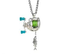 Mini collier de moulinet de pêche, pendentif rotatif avec poignée rotative, porte-clés convertible pour pêcheurs, collier de poisson pour homme et femme, one size, Métal, Ormeau