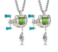 Mini collier moulinet de pêche, pendentif porte-clés moulinet de pêche rotatif et breloque pour sac à dos, avec poignée rotative, porte-clés tournant, cadeau pour pêcheurs (2 pcs)