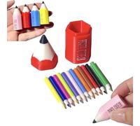 Mini Colored Pencil Set for Dollhouses and DIY Miniature Scenes,Miniature Realistic Model Colored Pencil Holder,Realistic Tiny Pencils with Mini Storage Case,DIY Dollhouse Decor (Red)