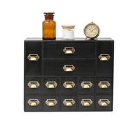 Mini commode en bois vintage avec 14 tiroirs Noir | Armoire à tiroirs avec porte-étiquettes Petit organiseur de bureau pour fournitures de bureau, bijoux