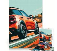 Mini Cooper Orange sur la Route Puzzle de 1000 pièces pour Adultes Jeu de réflexion Stimulant Jeu d'intérieur Découpe précise Pièce d'art (50x75cm)