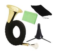 Mini cor de poche, instrument de cor français compact, 15 cm en laiton avec présentoir, ornement musical en laiton poli, décor de groupe au design classique, pratique musicale pour débutants en voyage