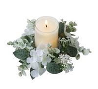 Mini couronne florale de 25,4 cm - Petite couronne de bougie artificielle pour piliers, hortensias, bagues de bougie pour mariage, maison, blanc