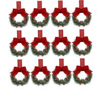 Mini couronnes pour armoires 12pcs 6 Pouces Petite Couronne de Noël avec des arcs de Ruban Rouge et Baie pour la fenêtre la Ferme fermes Noël décorations fête Rouge, Mini Couronne