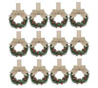 Mini couronnes pour armoires, Paquet de 12 couronnes de noël 6 Pouces, décor avec nœud Baies pour Cuisine, fenêtre et Porte Marron