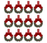 Mini couronnes pour armoires, Paquet de 12 couronnes de noël 6 Pouces, décoration avec nœud Baies Rouges pour Cuisine, fenêtre et Porte Rouge