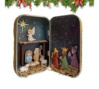 Mini crèche de Noël - Boîte en fer blanc format de poche, figurines de la Sainte Famille, ornement religieux 3D | Scène décorative faite à la main, souvenir de Noël chrétien, bureau, maison, chambre à