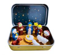 Mini crèche de Noël dans une boîte en étain, décoration de poche portable de naissance de Jésus, ensemble de 9 pièces et figurines miniatures, petite décoration religieuse, pour bureau, étagère