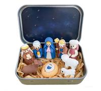 Mini crèche de Noël dans une boîte en étain, décoration de poche portable de naissance de Jésus, ensemble de 9 pièces et figurines miniatures, petite décoration religieuse, pour bureau, étagère