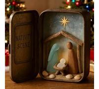 Mini Crèche De Noël Dans Une Boîte En Fer Blanc - Coffret De Poche Portable En Métal Avec 3D Figurines De La Sainte Famille, Des Moutons Et De Jésus En Verre De Mer Pour La Famille Et Les Amis