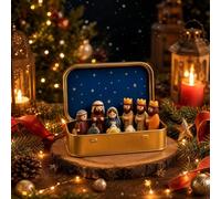 Mini-crèche De Noël Dans Une Boîte En Métal - Cadeau : Crèche De Poche | A dorables Figurines De La Nativité, Scènes Classiques De La Vie De Jésus, Statuettes Festives Et Amusantes