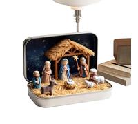 Mini crèche de Noël - Décoration de table en boîte | Décoration de bureau religieuse pour étagère cheminée Sims table de chevet salon chambre bureau 1 pièce figurine décorative Jésus