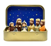Mini Crèche de Noël en Boîte Métal Décoration 3D Crèche de la Nativité | Nativity Figures for Bedside Table Desk Home Bookshelf Fireplace Indoor Office