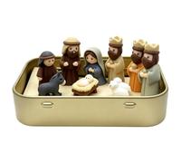 Mini Crèche de Noël en Boîte Métal Décoration 3D Crèche de la Nativité | Nativity Figures for Bedside Table Desk Home Bookshelf Fireplace Indoor Office