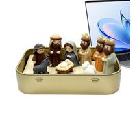 Mini Crèche De Noël - Mangeoire De Poche En Étain, Affichage De La Nuit Sai | Statuette De Naissance Compacte Boîte De Rangement En Métal Imprimée En 3D | Décor Léger De Maison De Sanctuaire De Vacances