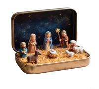 Mini crèche de Noël portable dans une boîte en étain, figurines de scène sacrée de naissance de Jésus en PVC, décoration de bureau de vacances multicolore ou de voyage pour la maison et l'église