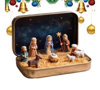 Mini crèche Noël dans une boîte fer blanc | Boîte fer blanc pour scènes Nativité Noël | Ensemble décoration scène crèche poche portable | Figurines 3D l'histoire saint jésus ornement religieux cadeau