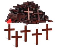 Mini Croix en Bois Petit Cross Pendentif Croixs de Pâques avec Enfile-Aiguille Chaîne Small Crosses Ornaments Décorations Paques pour Prière Artisanat DIY Collier Cadeaux de Baptême (A-72PCS)
