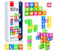 Mini Cube Magnétiques Set de Voyage avec Boîte Métallique 40 Pièces Magnetic Blocks Incluant 26 Lettres Chiffres et Symboles Mathématiques Jouet Construction Magnetique pour Enfants 3 à 7 Ans