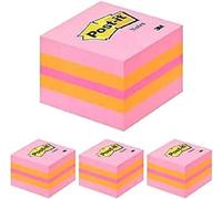 Mini-Cube Notes Repositionnables 51x51 Mm Rose Néon,Paquet De 4