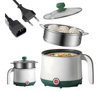 Mini Cuiseur Antiadhésif, 1.8 L Cocotte Électrique, Marmite Portable, Mini Cuiseur Portable Pour Steak, Pâtes, Œufs, Avoine, Ramen, Avec Cuiseur Vapeur Vert(Blanc + Vert)