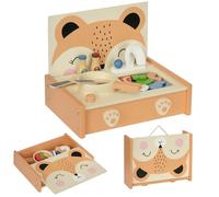 AIYAPLAY Mini-Cuisine en Bois Cuisine Enfant Motif Renard Jouet d'imitation pour Enfant avec 12 Accessoires poêle spatule Condiments Fruits légumes - pour 3-5 Ans