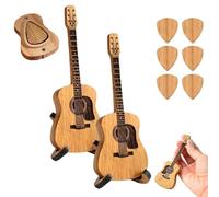 Mini Cute Edition Wooden Guitar Plectrum Case, Wooden Pick Storage Box with 3 Plectrums, Mini Guitar Pick Holder, Anti-Loss Organizer Case, for Guitarists and Music Lovers (2Pcs)