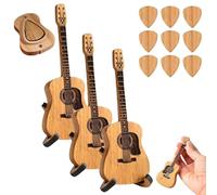 Mini Cute Edition Wooden Guitar Plectrum Case, Wooden Pick Storage Box with 3 Plectrums, Mini Guitar Pick Holder, Anti-Loss Organizer Case, for Guitarists and Music Lovers (3Pcs)