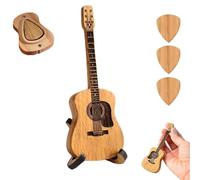 Mini Cute Edition Wooden Guitar Plectrum Case, Wooden Pick Storage Box with 3 Plectrums, Mini Guitar Pick Holder, Anti-Loss Organizer Case, for Guitarists and Music Lovers (1Pcs)