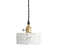 Mini Cylindrique Ciment Pendentif Lumière Rétro Industriel Terrazzo Chandelier Réglable Éclairage de L'Îlot de Cuisine avec Interrupteur Rotatif Coupe en Laiton, Nordic 6In Dinning Suspension Lampe A