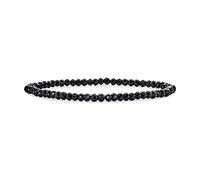 Mini Dainty Tiny Petite Seed Caviar Bead Stacking Round Faceted Genuine Natural Gemstone Black Spinel Ball Stackable Strand Stretch Bracelet Pour Femmes Ados Ajustable