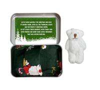 Mini de poche de Noël dans une boîte en étain | Tiny Bear Box Peluche Toy Rempli | Petit avec couvre-lit et cartes | Adorable cadeau d'anniversaire de fête prénatale Ornement à collectionner