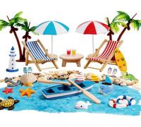 Mini décoration, Accessoires de Sauna Set de 8, Mini Panier de Plage Panier Pantoufles Seau Serviette de Bain, Bricolage Mini Ensemble décoratif, Cadeau Unique (La Plage)