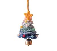 Mini décoration de sapin de Noël en crochet faite à la main pour voiture et décoration d'intérieur avec clochette et nœud papillon (bleu foncé)
