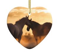 Mini décorations de Noël en céramique à suspendre pour sapin de Noël - Chevaux amoureux - Ornement de Noël en céramique avec ruban doré - Pendentifs artisanaux pour décorations de vacances
