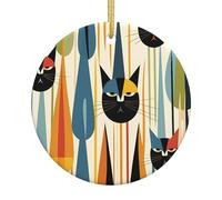 Mini décorations de Noël en céramique à suspendre pour sapin de Noël du milieu du siècle, art moderne du milieu du siècle, décorations de Noël en céramique avec ruban doré, pendentifs artisanaux pour