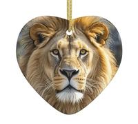 Mini décorations de Noël en céramique à suspendre pour sapin de Noël - Image de lion - Ornement de Noël en céramique avec ruban doré - Pendentifs artisanaux pour décorations de vacances