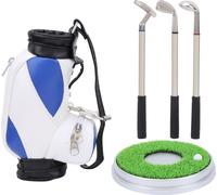 Mini -Desktop Zinklegierung Golfbeutel Stifthalter Basis mit Stiften Souvenir Set Giftblue White