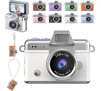 Mini Digital Camera with 1.47 in LCD Screen, 1080P Flip Screen Mini Camera with Built-in Flash & Flip Display, 64GB Memory, for Travel & Daily Use (White)