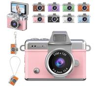 Mini Digital Camera with 1.47 in LCD Screen, 1080P Flip Screen Mini Camera with Built-in Flash & Flip Display, 64GB Memory, for Travel & Daily Use (Pink)