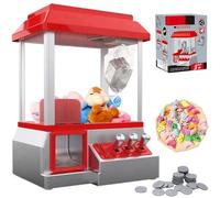 Mini distributeur automatique alimenté par batterie avec 10 petits jouets en peluche et 24 jetons, jeu d'arcade électronique amusant et cool, cadeau d'anniversaire de Noël pour les enfants âgés de 4 à